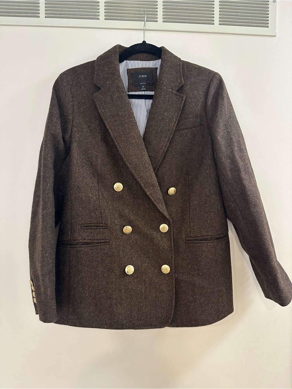 J.Crew Bristol Blazer Chocolate Umber Herringbone Wool Double-Breasted size 6 - Picture 4 of 15